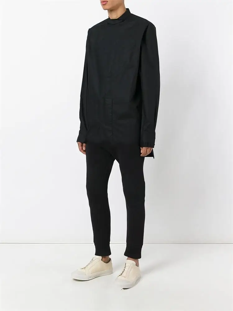 Men's Long-Sleeve Shirt Spring New Men's Long-Sleeve Collar And Front Of The Irregular Asymmetric Design Fashion Solid Color