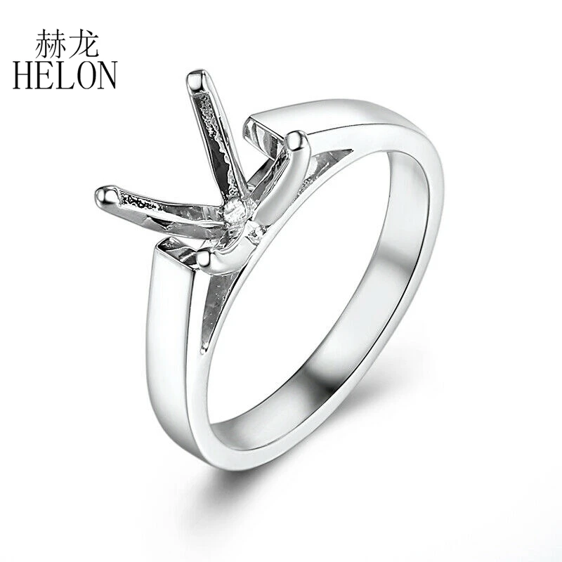 

HELON Sterling Silver 925 Women Fine Jewelry Engagement Ring Round 8.5mm Semi Mount Solitaire Wedding Ring Four Prong Setting