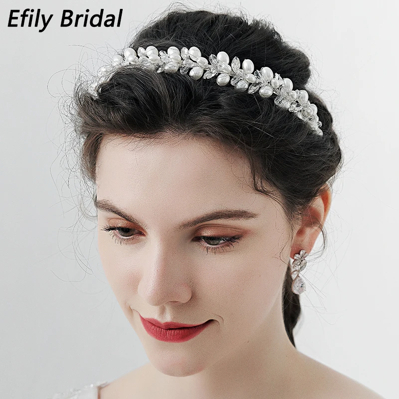 Efily Fashion Crystal Pearl Headbands for Women Hair Accessories Bridal Wedding Crown Hair Jewelry Party Bride Headpiece Gift