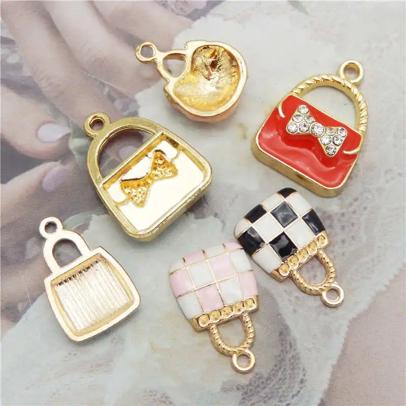 Julie Wang 6PCS Enamel Charms Mixed Handbag Alloy Women Purse Bag Pendant Bracelet Jewelry Making Accessory