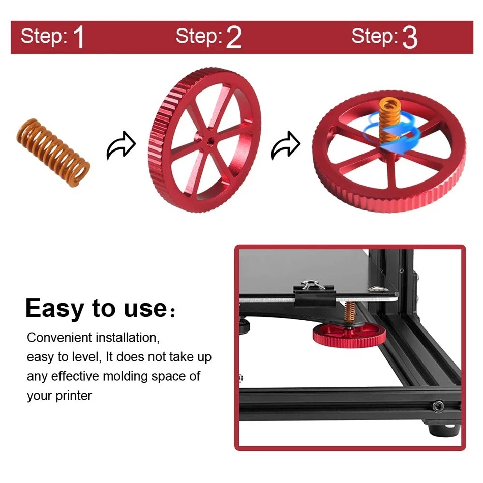 Creality Aluminum Hand Twist Upgraded Leveling Nut 6 PC with 6 PCHot Bed Die Springs For Ender 3 Pro Ender 5 Plus Pro CR-20