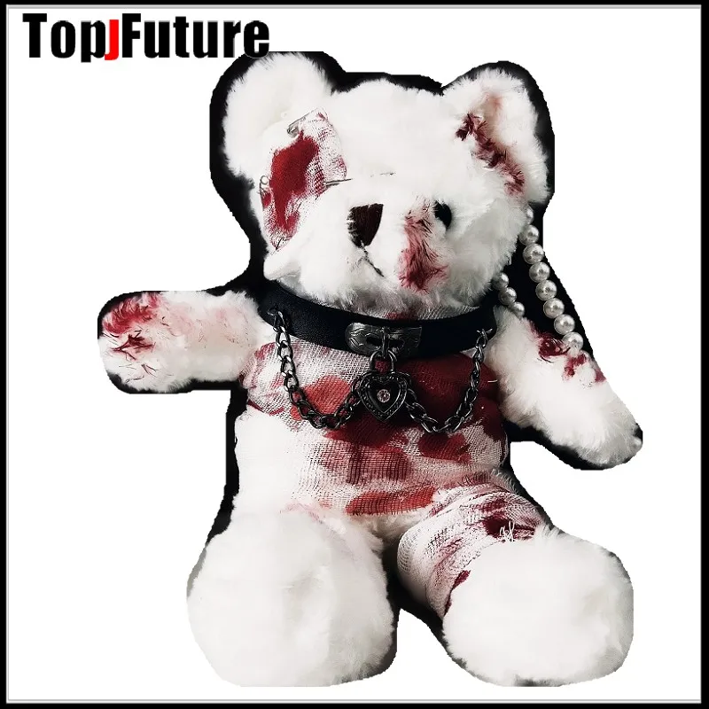 Dark Gothic Lolita Bear Doll Bag Cool Blood Gauze Yandere Gloomy Embroidery Shoulder Bags Soft Girl Goth Cosplay Crossbody Bag