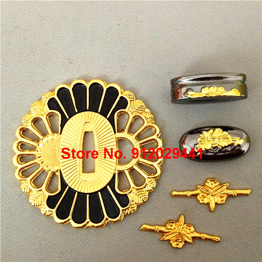 Set Alloy Hand Guard Tsuba+Menuki+Fuchi+Kashira For Japanese Samurai Katana Wakizashi Tanto DIY Sword Handle Fittings