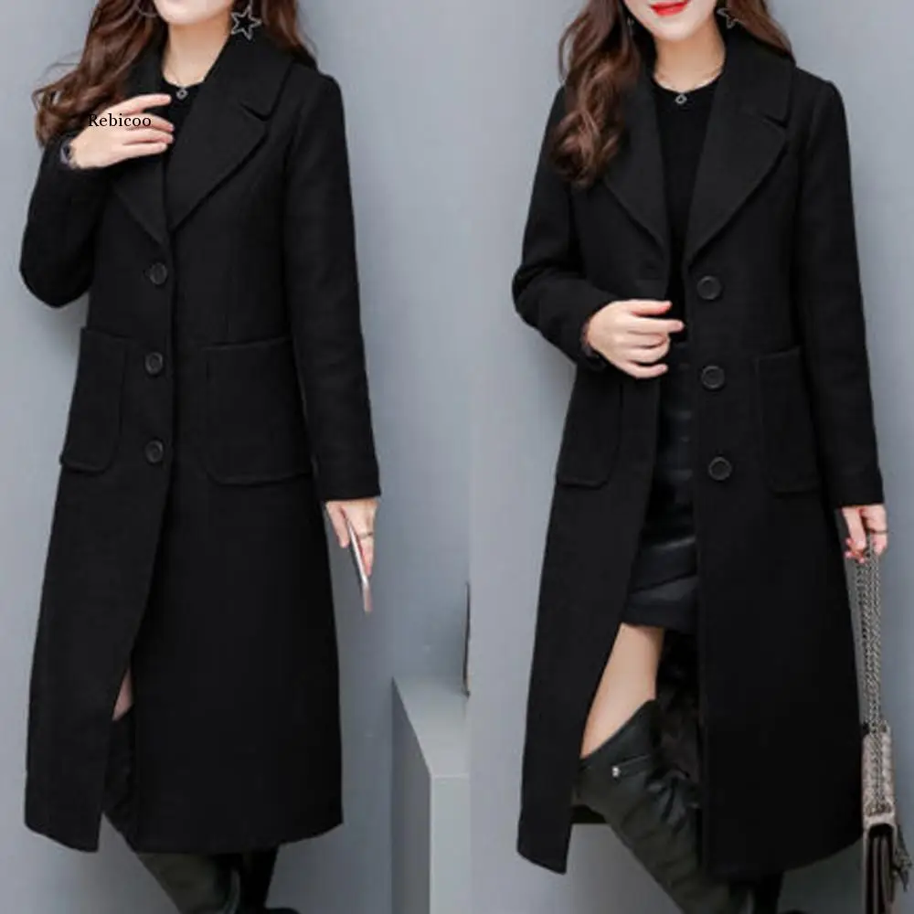 Cappotto di lana da donna Vintage da donna invernale con risvolto sopra il ginocchio cappotto lungo spesso giacca calda sottile Parka capispalla da donna 4Xl