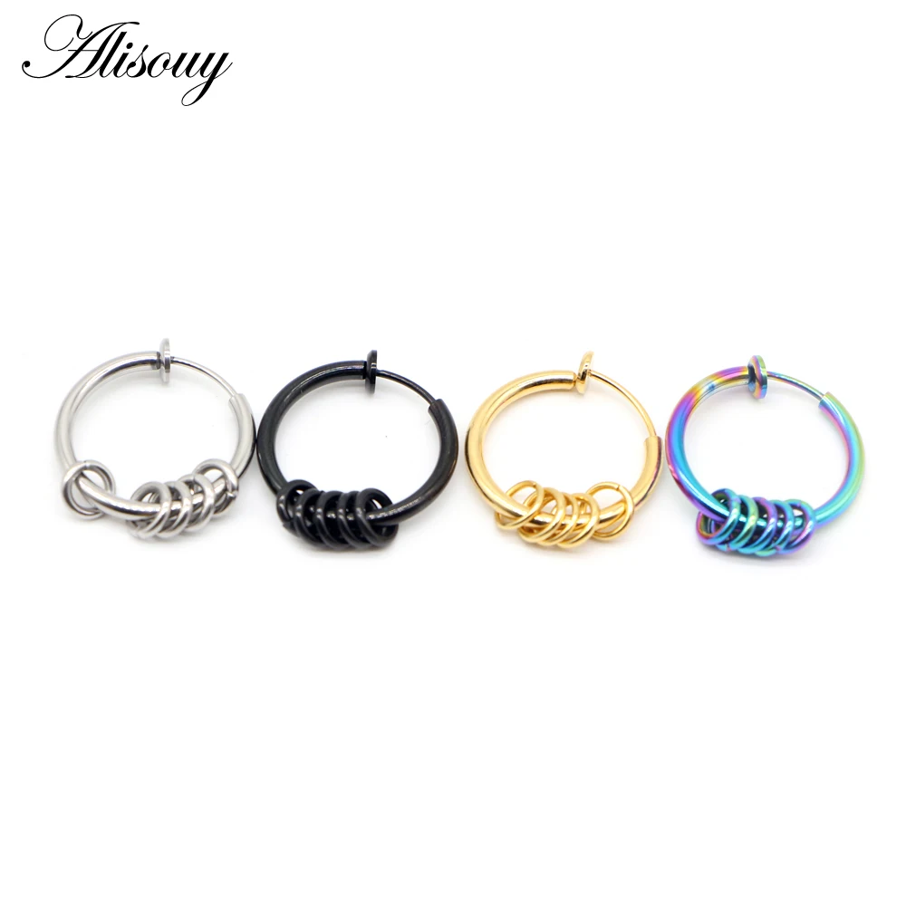 Alisouy 1pc Fake Nose Ring Punk Lip Nose Clip On Fake Septum Piercing Nose Ring Hoop Lip Hoop Rings Ear Earrings Body Jewelry