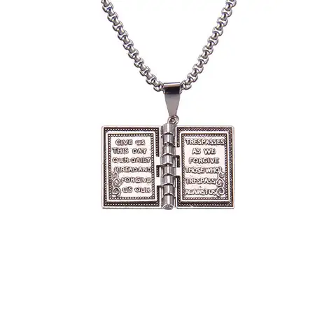Religion Openable Holy Bible Book Cross Necklace Christian Catholicism Orthodox Jewelry With Stainless Steel Chain