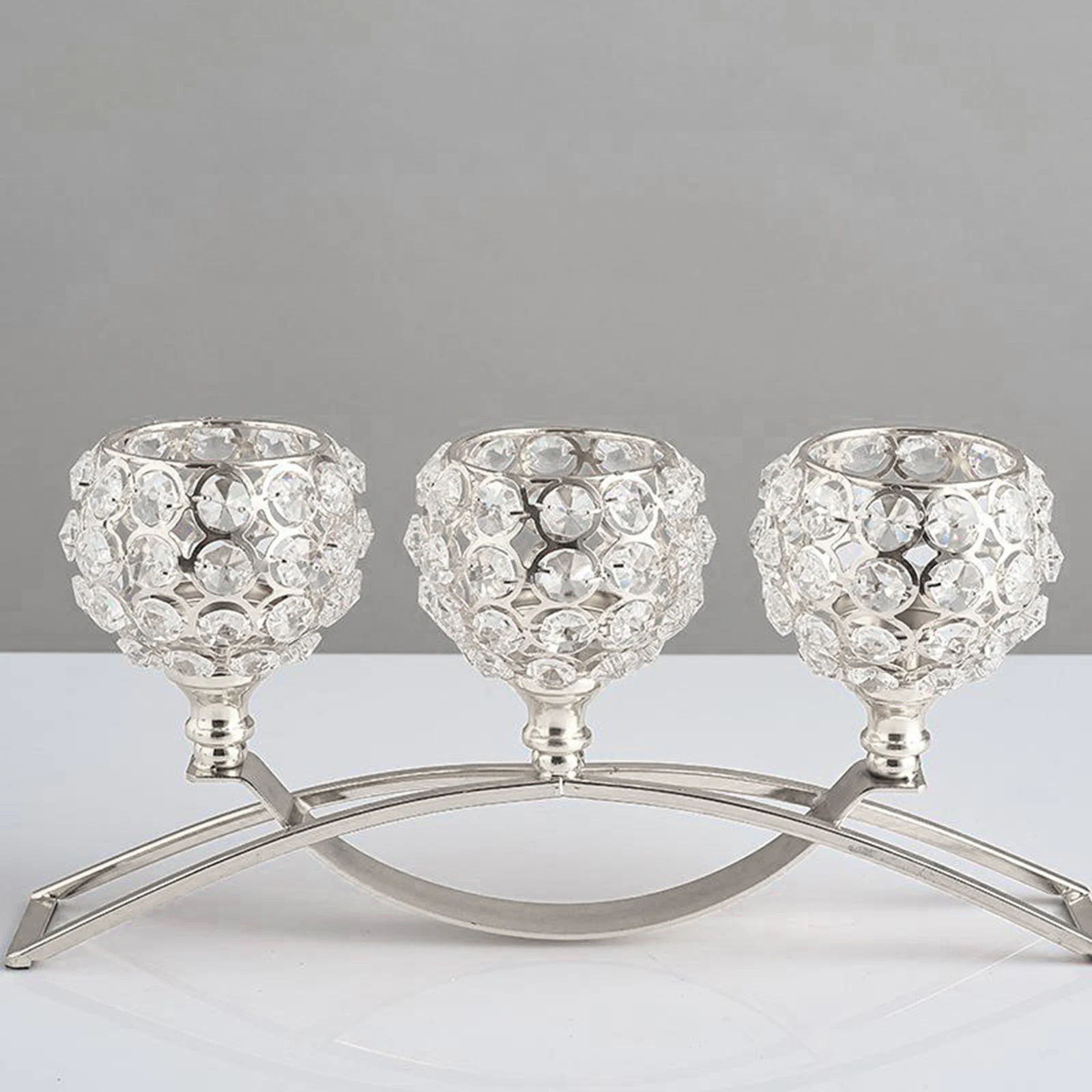 

3 Arms Candelabras Crystal Arch Bridge Goblet Candle Holders Bowl Tealight Candlesticks Romantic Ornament for Home Wedding Decor