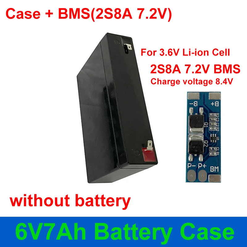 6V 7Ah Battery Case 6V7Ah Empty Box 2S 8A 6.4V 7.2V BMS 18650 6P Holder Nickel Strip for DIY Energy Storage System Battery Pack