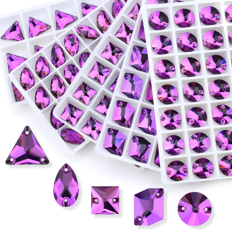 

Purple Sew-on Rhinestones For Needlework Multi Shape Crystal Glass Rhinestone For Garment Shoe Wedding Dress Decoration