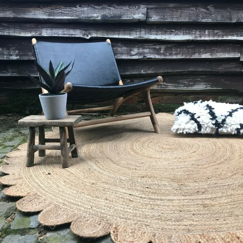 

Rug 100% Natural Jute Reversible Braided Style Round Carpet Modern Home Living Area Rug