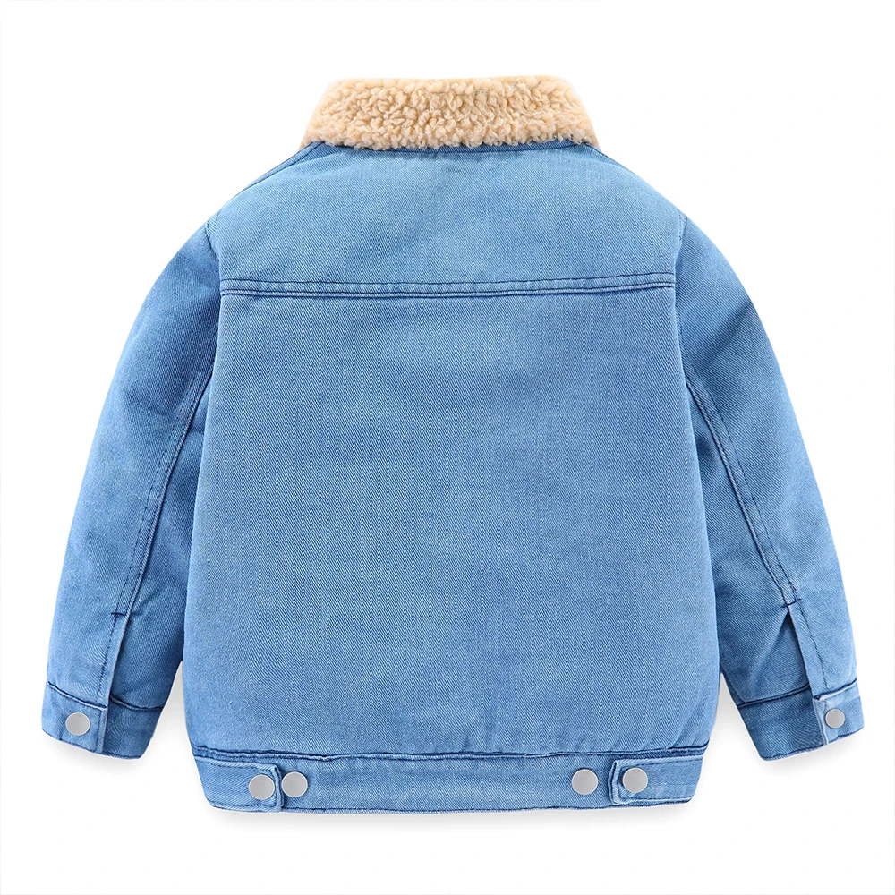 Mudkingdom Heavyweight Boys Girls Denim Coat Sherpa Lined Boys Winter Jacket Thick Chidlren Fleece Outerwear for Girls Clothes