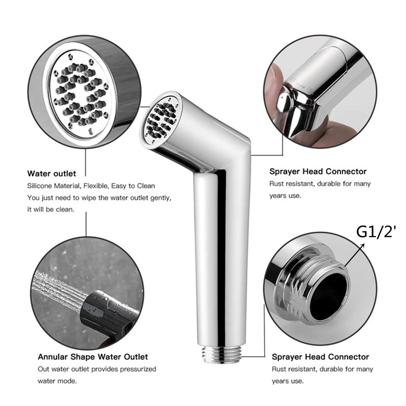 1PC ABS Electroplating Pressurized Bidet Nozzle Adjustable Size Toilet Companion Flusher Spray G1/2'