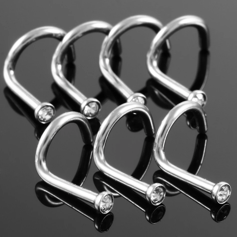100Pcs/Lot Stainless Steel Screw Nose Piercing Nariz Stud Earring CZ Crystal Nostril Pircing Ring Sexy Women  Jewelry 20G 18G