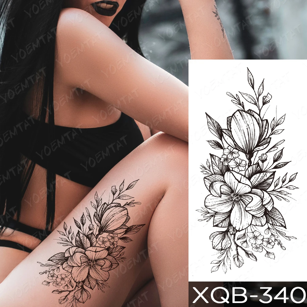 Sexy Flowers Waterproof Temporary Tattoo Stickers Jasmine Tea Lily Durable Wedding Party Tattoo Women Men Fake Sleeve Tattoos