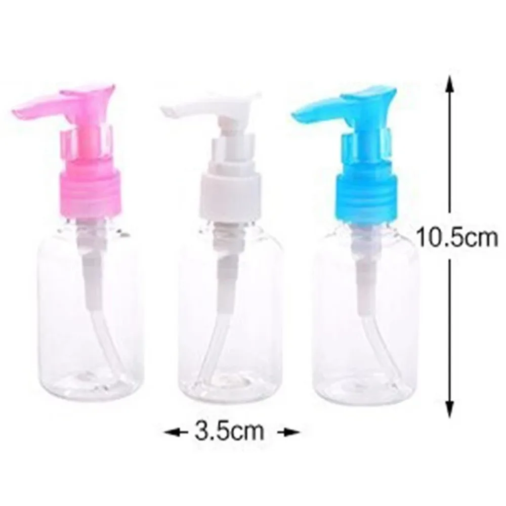 Botella transparente PET de 50ml con tapón de rosca PP, botellas rellenables de bomba prensada de plástico transparente para loción, champú,