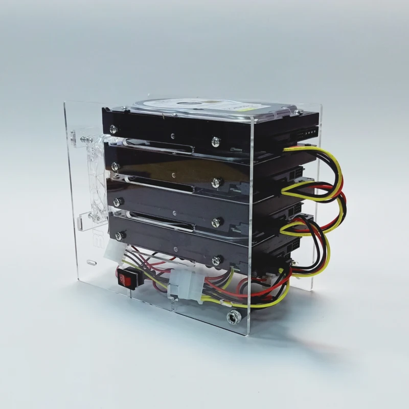 DIY hard disk expansion bracket HDD 3.5 NAS 4 disk External racks support power supply mining transparent acrylic rack