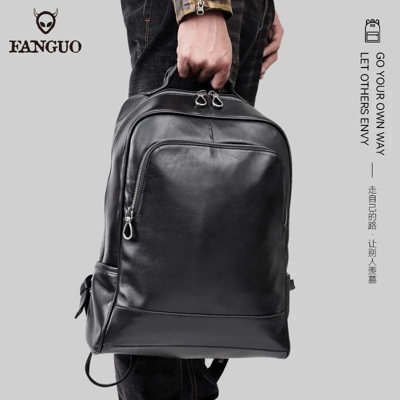 Fashion Genuine Leather Men\'s Backpack Large Capacity 16\'\' Laptop Rucksack Cow Leather School Bag Business Male Travel Backapack