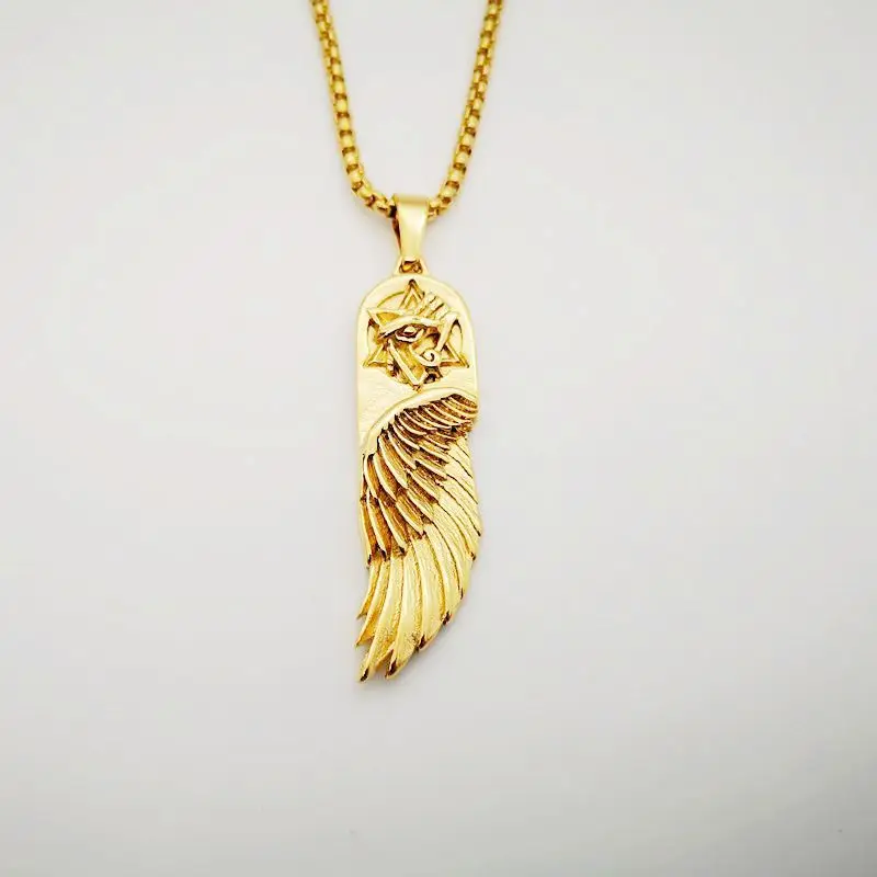 2020 AW David star angel wing pendant necklace Gold color stainless steel Horus eye angel wing necklace mens cool jewelry