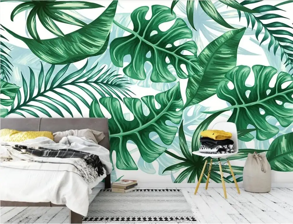 

XUE SU Customized large murals / wallpapers / modern minimalist hand-painted tropical plants leaves background wall