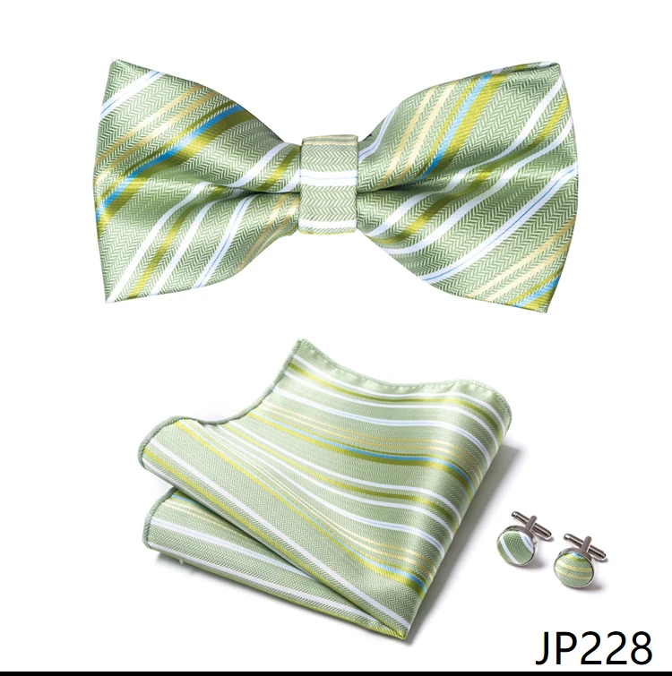 Great Quality Silver Office Butterfly Hanky Cufflink Set Bowtie For Men Geometric Hombre Formal Clothing
