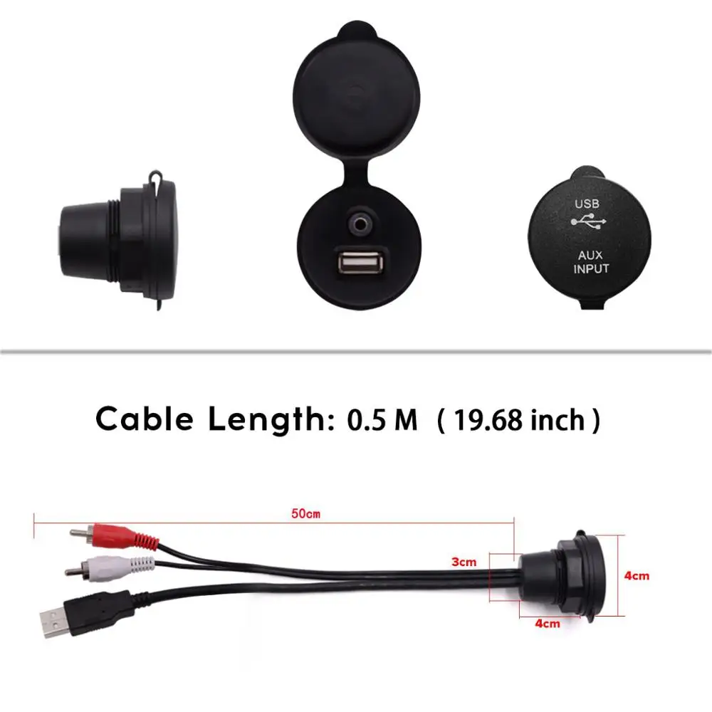 Waterproof Marine Extension USB Audio Cable Stereo Boat Universal 3.5mm RCA AUX USB Interface Cable Port UTV ATV Yacht Golf Cart