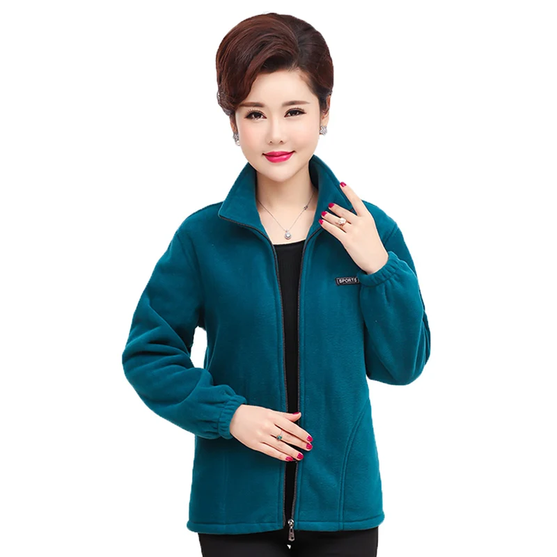 Middle-Aged Elderly Spring Autumn Keep Warm Women's Jackets 5XL Casual Zipper Ladies Coat Sweatshirt Fleece Outerwear Tops