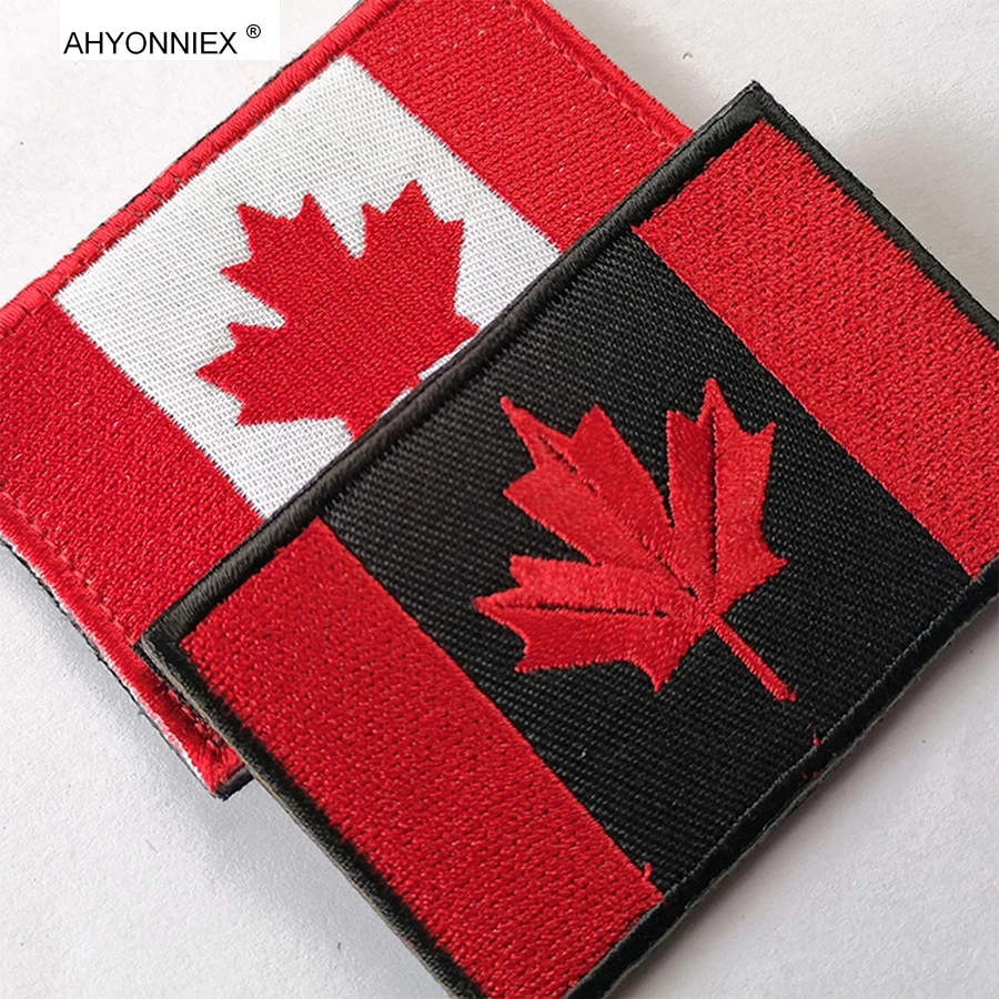 AHYONNIEX 1 PC Embroidery Canada Maple Leaf Country Flag Patch Fabric Tactical Morale Cloth and Bag Sticker Badge DIY