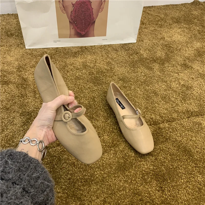 Bailamos Women Red Lightweight Shoes Square Toe Slip On Vintage Soft Ballet Flats Female Shoes Ballet Flats Casual Sneaker Shoe