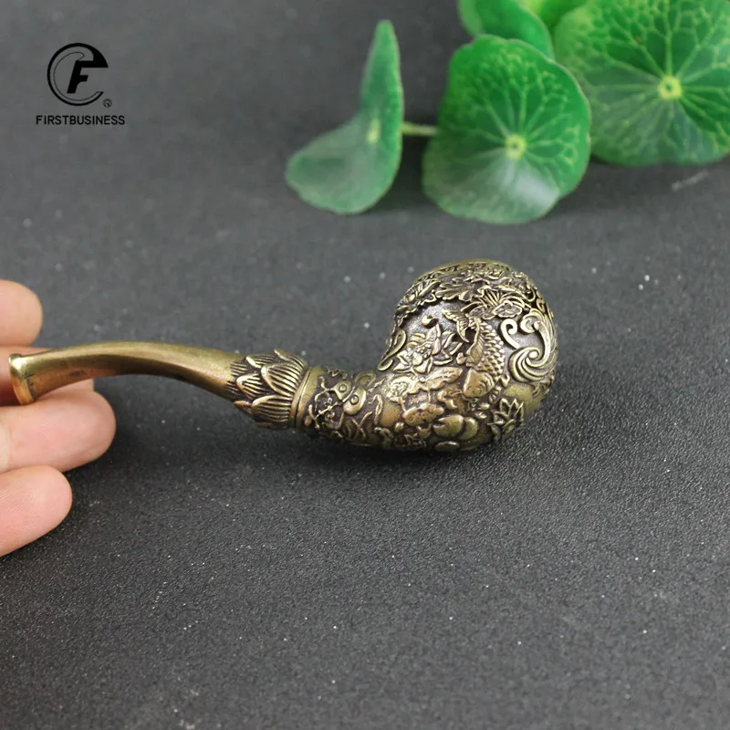 Classic Pure Copper Fish Flowers Pipe Chimney Long Smoking Pipes Tobacco Pipe Cigar Gifts Narguile Gift Grinder Smoke Mouthpiece