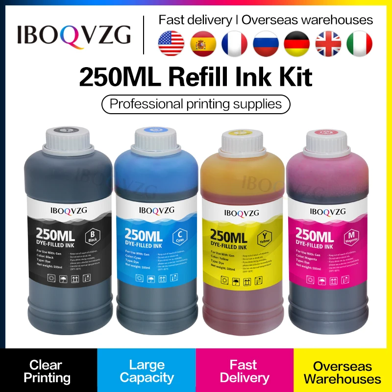 

IBOQVZG 250ML/Bottle Refill Dye Ink Kit For HP Epson Canon Brother Inkjet Printer Cartridge CISS For Office School Home Document