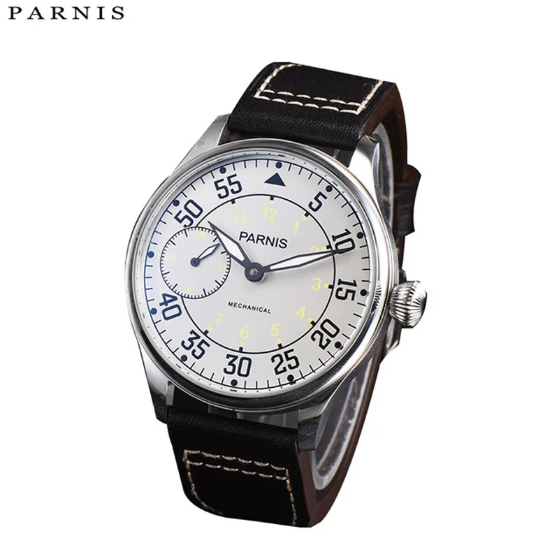 Parnis 44mm Watch Men Hand Winding Mechanical Watches 17 Jewels Movement Luminous Waterproof Leather Strap Male Wristwatch