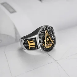 Megin D Vintage Personality Freemasonry Past Master Titanium Steel Men's Rings for Men Father Lover Friend Fashion Gift Jewelry