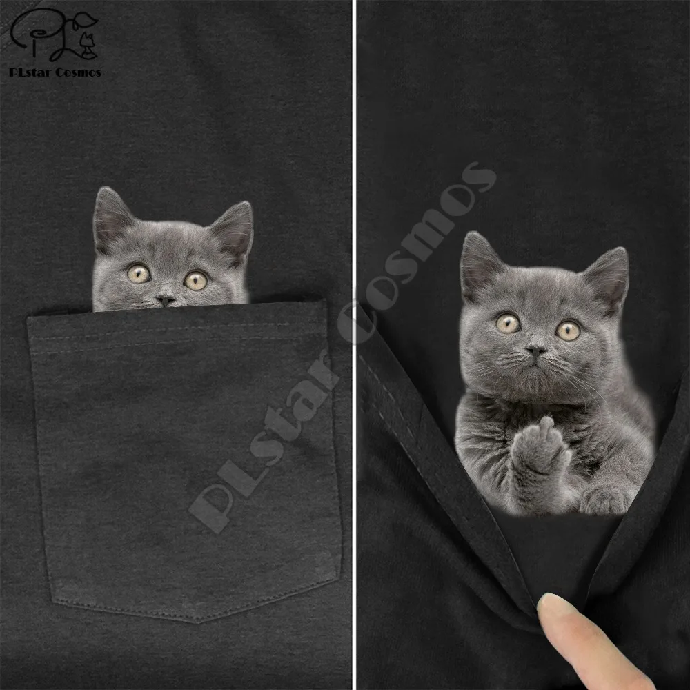 2020 Men\'s T Shirt Fashion Brand New pocket cat Cartoon print t-shirt men\'s Cotton Short sleeve Hip hop tops funny Harajuku tees