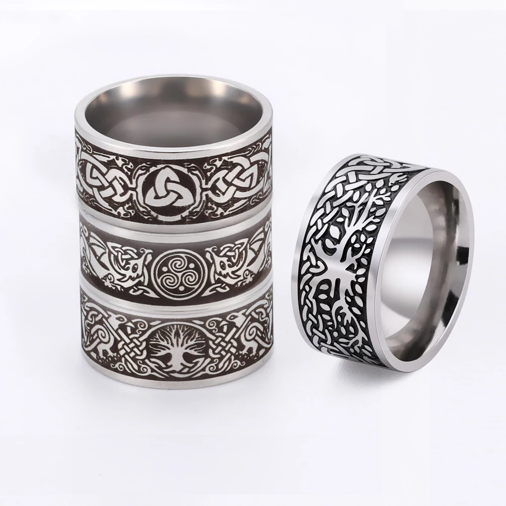 Vintage Viking Style Nordic Love Knot Wolf Men's Ring Defense Dragon Hiphop Rock Punk Women Tree of Life Couple Finger Ring Gift