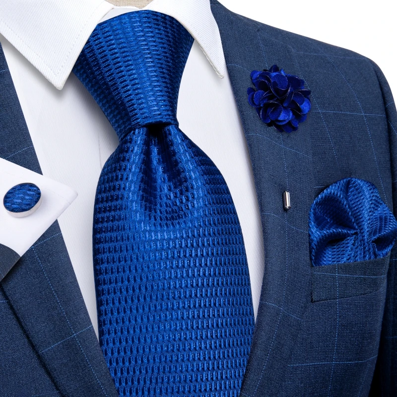 Blaue silberne Paisley-Krawatten für Herren, luxuriöses 8 cm breites Set mit Krawatte, Einstecktuch, Manschettenknöpfen, Brosche, Weihnachtsgeschenke für Männer – Detail 24