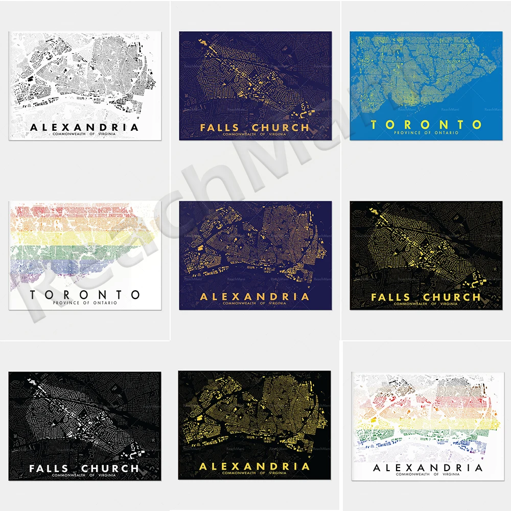 Alexandria landmark prints, waterfall church landscape printing, Toronto landscape map poster canvas printing living room decora