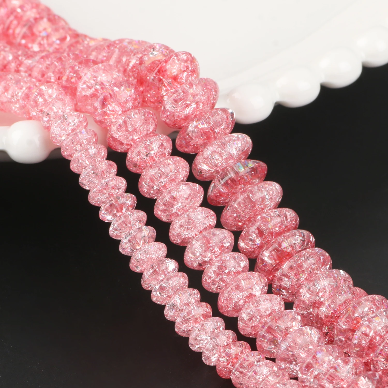 Natural  Watermelon Red Cracked Quartz Crystal Glass Beads Rondelle Loose Beads For Jewelry Making DIY Bracelets Necklace 15\'\'