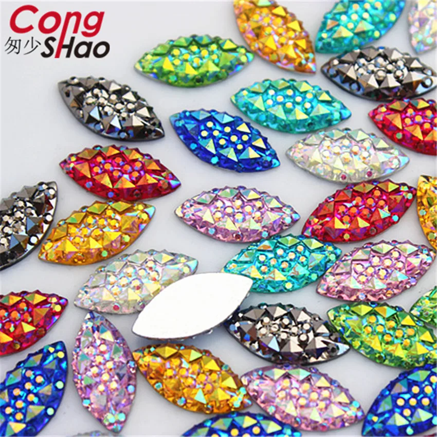 100pcs 7*15mm AB Crystal Resin Flatback Rhinestone Horse Eye Crystal Stones Non Hotfix Scrapbook Strass for wedding Crafts WC192