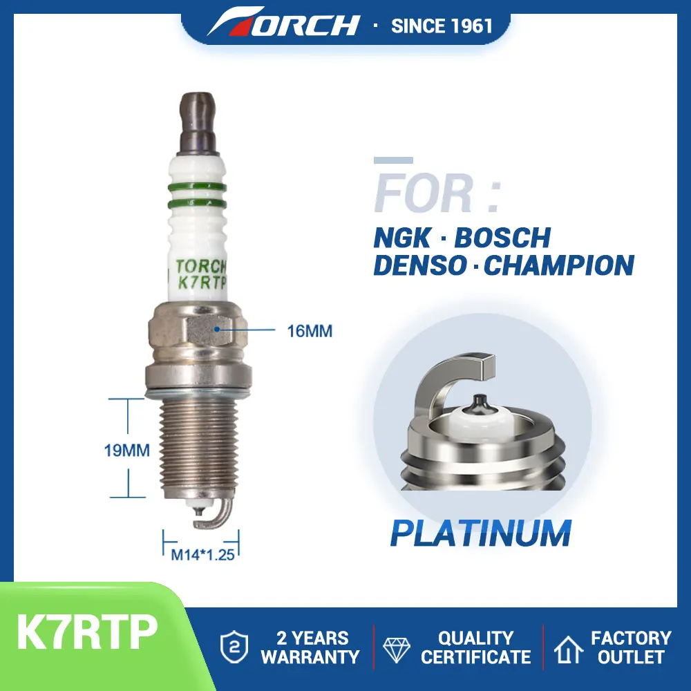 Auto Spark Parts Torch Platinum Spark Plug K7RTP for Champion RC8PYCBX for Denso IK22 Fit for BYD SAIC MG CHERY GREAT WALL