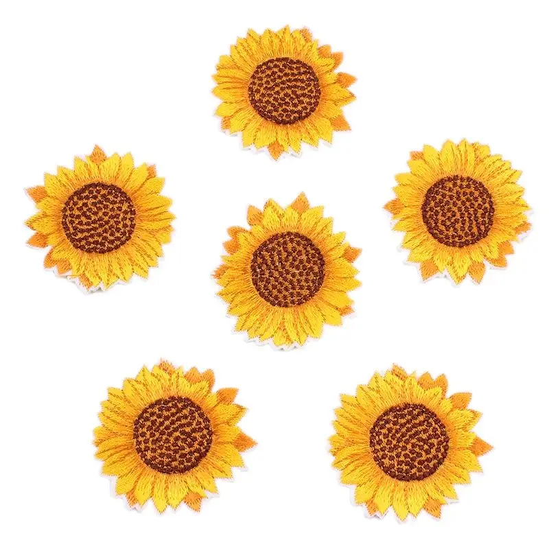 10pcs/lot Embroidered Sunflower Sticker Iron On Sew On Clothes Patch DIY Jeans Coats Bags Appliques Handmade flower Shirt badge