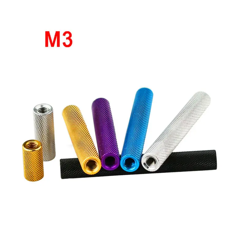 10Pcs M3 Knurled Aluminum Alloy Round Coupling Nuts Threaded Sleeve Rod Bar Stud Long Nuts