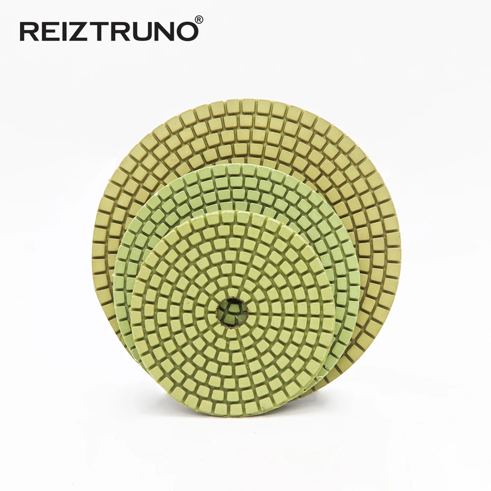 3 Buah Reiztruno 80Mm/100Mm/125Mm Bantalan Pemoles Berlian untuk Marmer Batu, Granit, Alat Pemoles Kuarsa, Hijau, Pemoles Basah