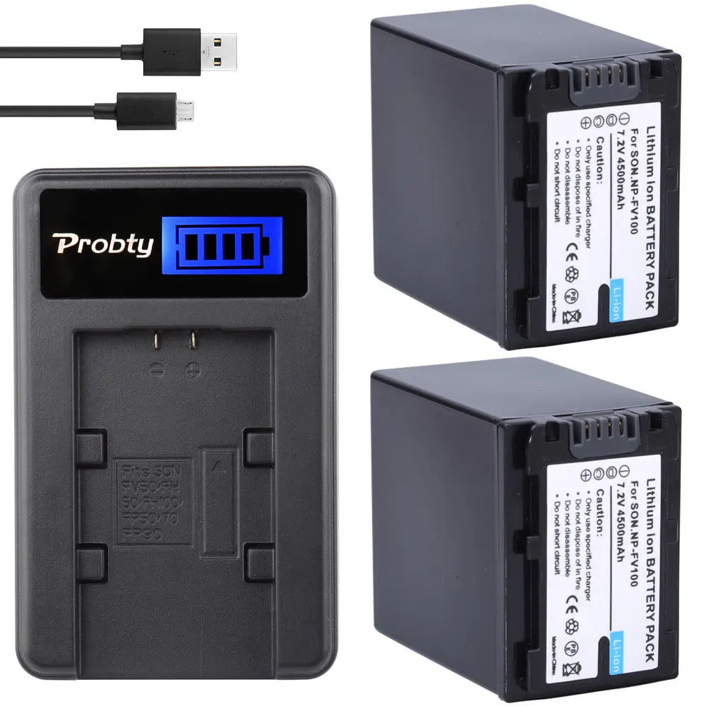 

4500mAh NP FV100 NP-FV100 FV100 Batteries + LCD USB Charger for Sony NP-FV30 NP-FV50 NP-FV70 SX83E SX63E FDR-AX100E AX100E