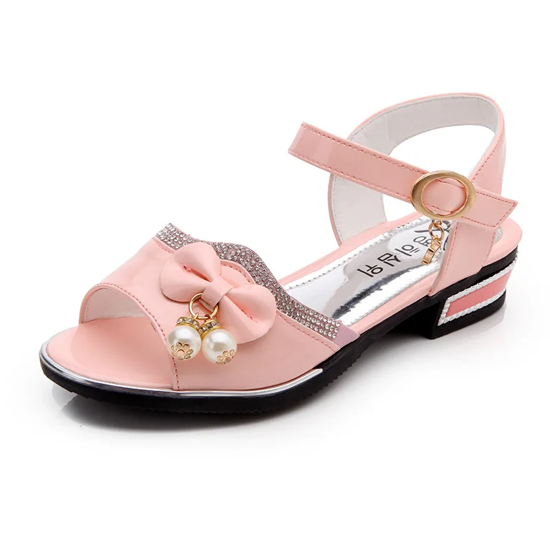 

Girl's Princess Sandals Children Shoes 2023 New Fashion Flowers Beads Bow Sandals Summer Soft Kid Casual Flat Shoe B659