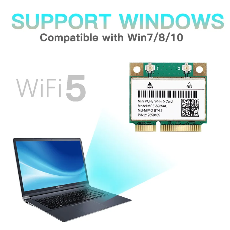 Carte MINI PCI-E wi-fi 802.11AC, 2.4/5Ghz, 4.2 mb/s, double bande, sans fil, compatible Bluetooth 1200, Windows 7/MC-AC7265, pour ordinateur portable