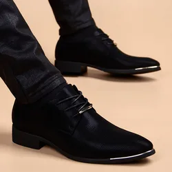 Business Men Leather Shoes Fashion Formal Dress Shoes Men Breathable Pointed Toe Office Wedding Shoes Flats Footwear Black Cloth