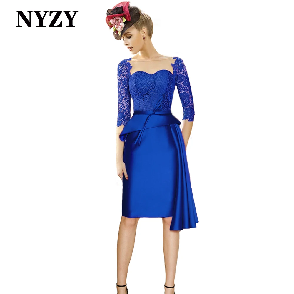 NYZY M360B eleganti abiti in pizzo per la madre della sposa in raso rosso con maniche 2021 abito da festa corto Cocktail abiti da festa