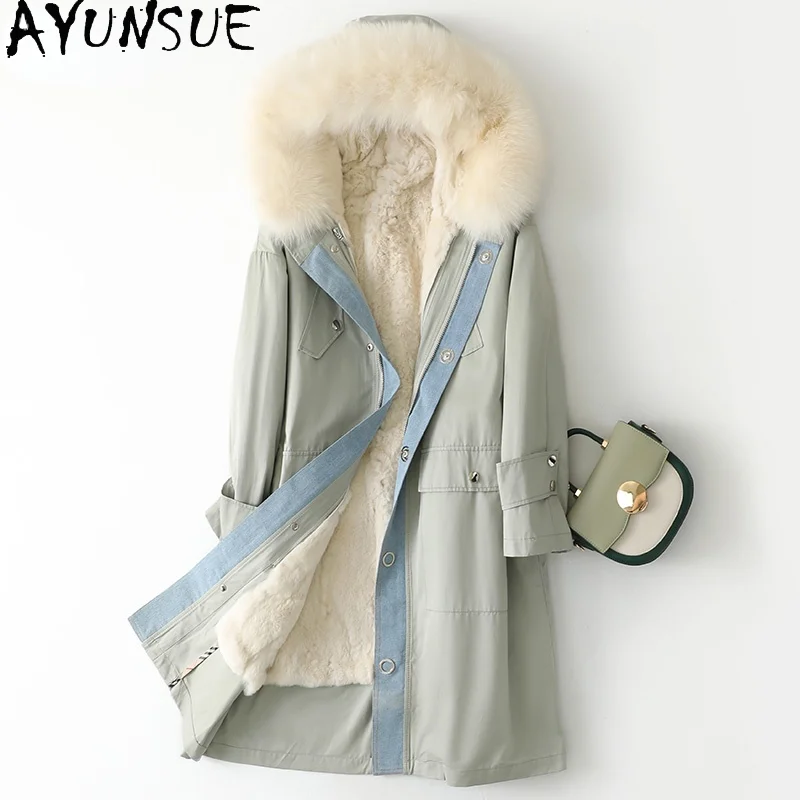 

AYUNSUE Real Rabbit Fur Liner Coat Female Winter 2021 Warm Hooded Fox Fur Collar Parka Women Long Jacket Jaqueta Feminina Gxy475