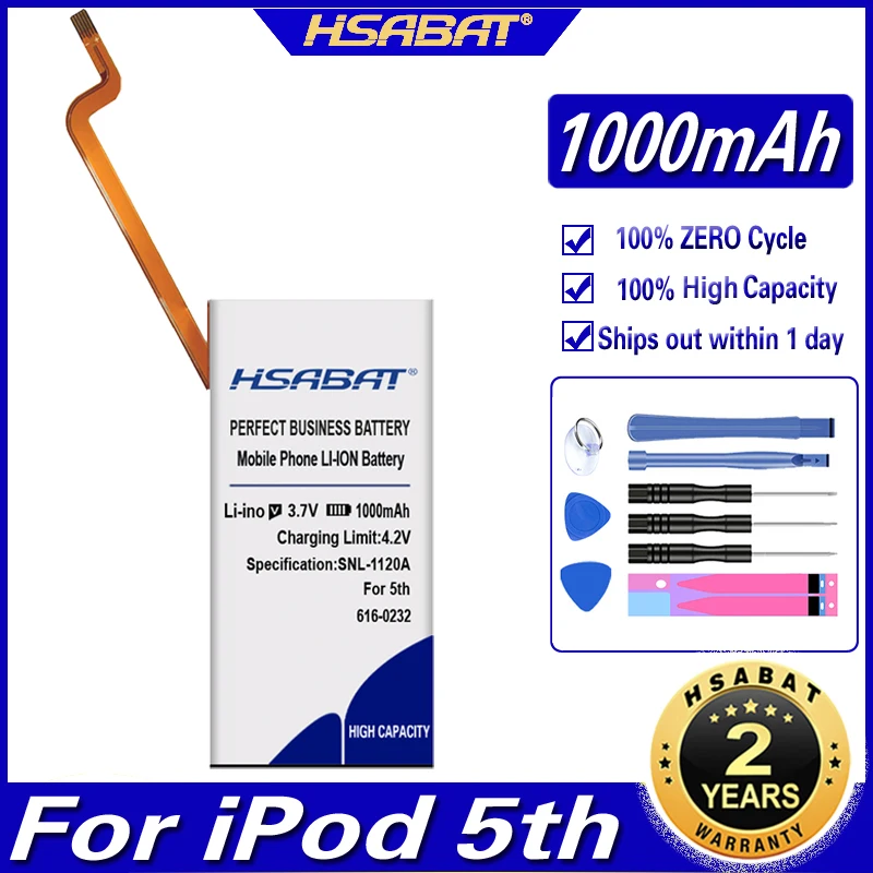 HSABAT 1000mAh 616-0232 Battery for iPod 5th 7th Video 60GB 80GB 6th gen Classic Thick 160GB