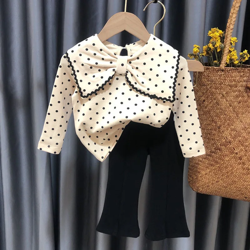 

Spring Autumn Kids Girl Children's Clothes Set Cute Kids Baby Girls Long Sleeve Dot Top + Bell-bottomed Pants Outfits Suits